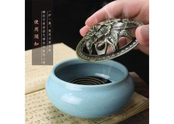 民艾天下家用香炉陶瓷空气净化炉盘香式香炉除臭房间香薰